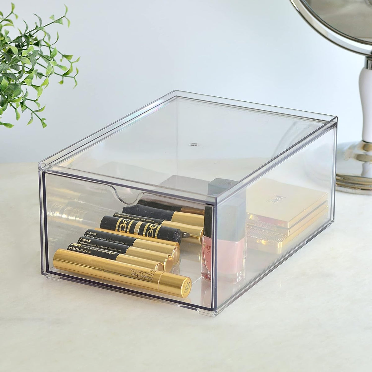 Stackable Clear Plastic Cosmetic Storage Drawers Organizer 2 Pack