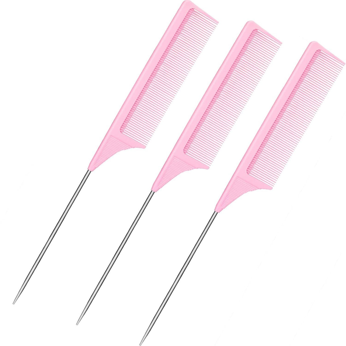 Pink Carbon Fiber Heat-Resistant Teasing Comb Set with Metal Pick for Hair Styling