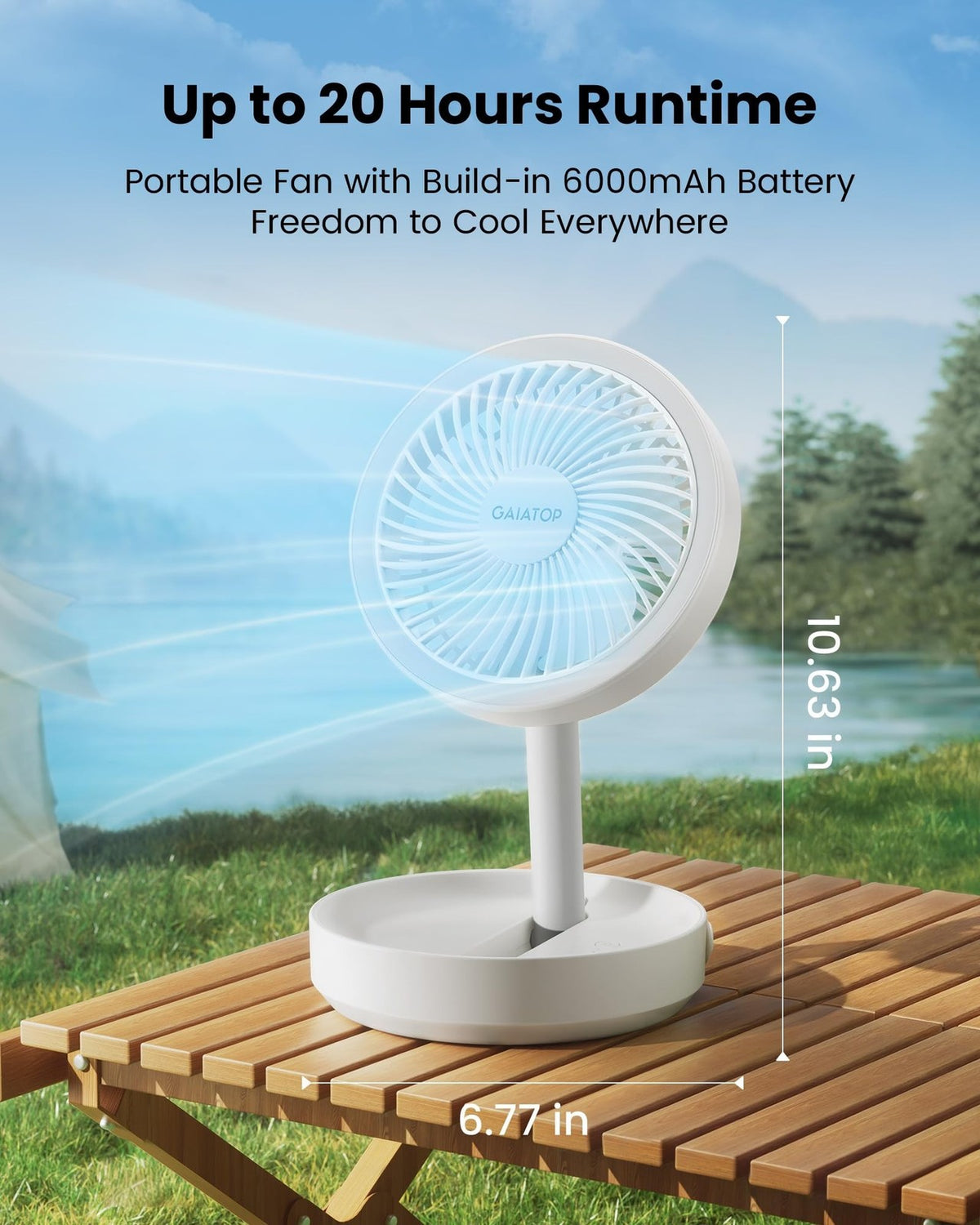 Foldable Desk Fan with Night Light, Portable 6.8in USB Rechargeable