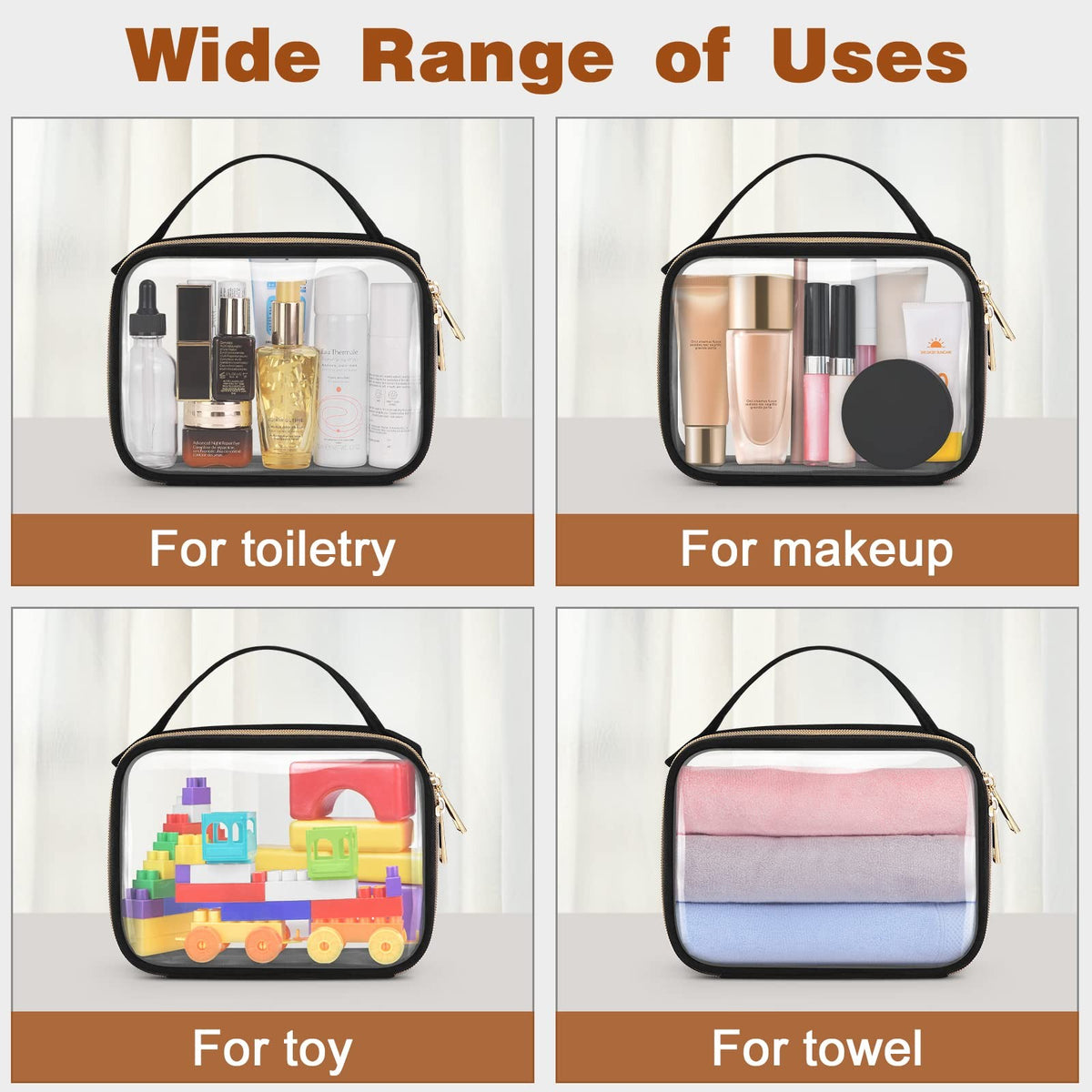 Clear Toiletry Bag 3 Pack with Handles - Waterproof Makeup & Travel Organizer