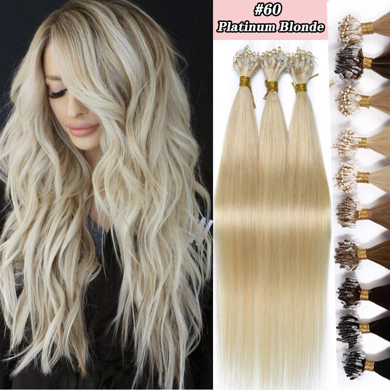 Remy Human Hair Extensions Full Head Micro Loop Beads - Multiple Colors & Lengths