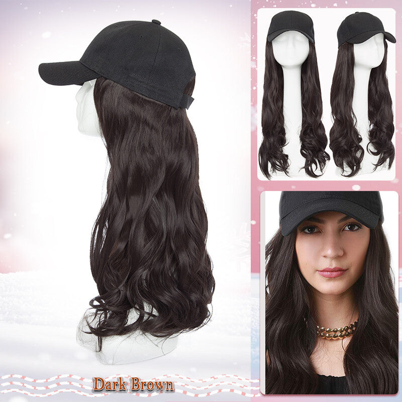 Unisex Wavy Long Hair Beret Cap with Synthetic Hair - Casual Hat Wig