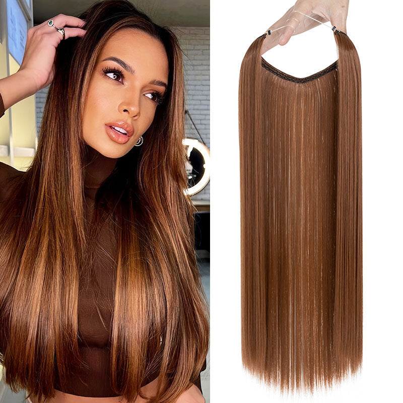 Invisible Wire Hair Extensions - Natural Synthetic Length & Body Wavy or Straight