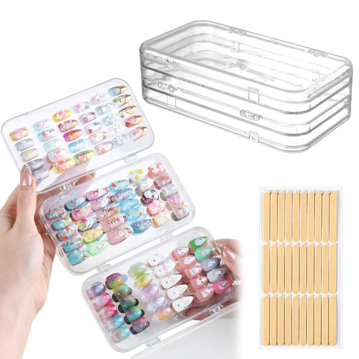 Press On Nail Organizer Case Tri-Fold Acrylic Storage Box for Manicure