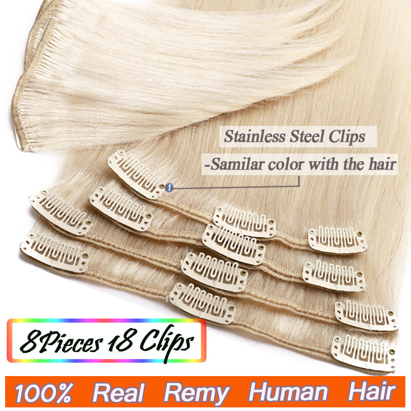 Clip-In Hair Extensions 100% Remy Human Hair 14-22in - Balayage Color Set