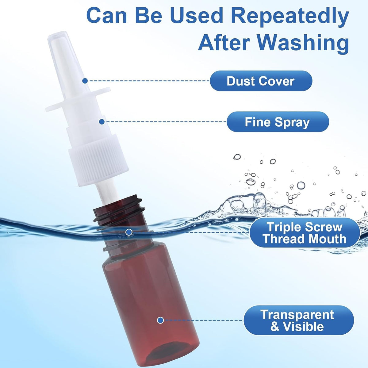 10 Pack Reusable 10ml Nasal Spray Bottles with Fine Mist Atomizer