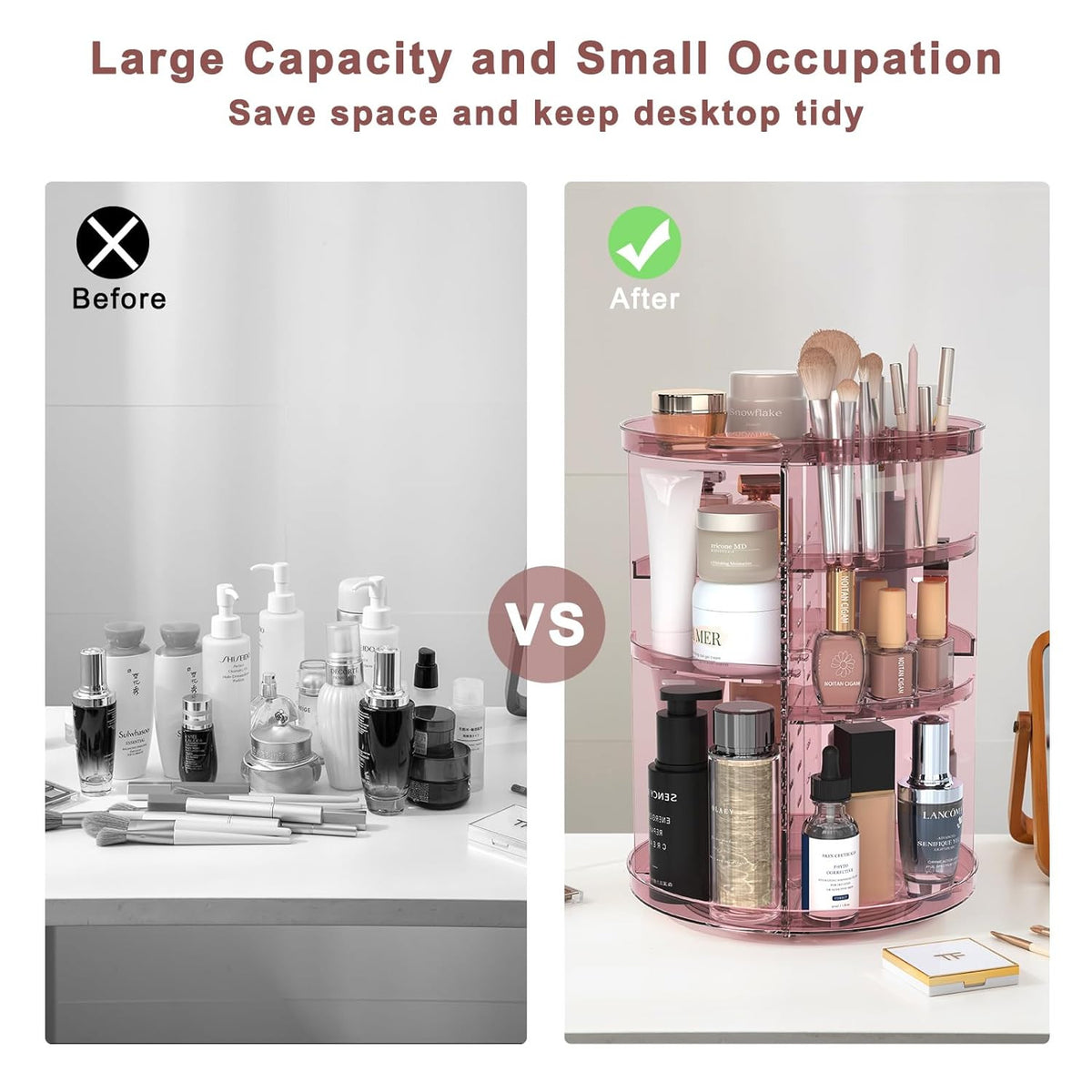 Rotating Makeup Organizer with Adjustable Layers and Silent 360° Spin