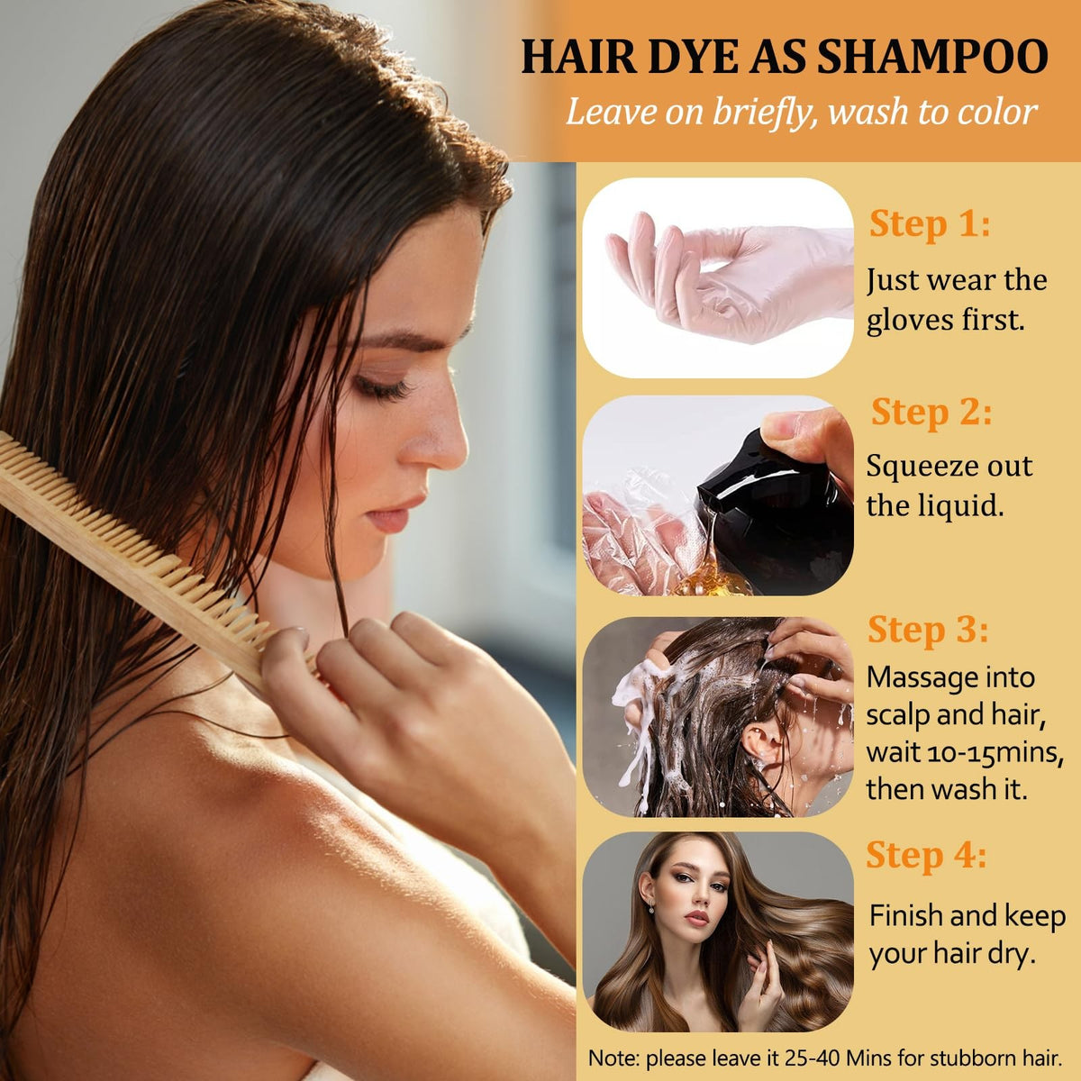 Instant Dark Coffee Hair Dye Shampoo for Gray Hair, 3-in-1 Formula