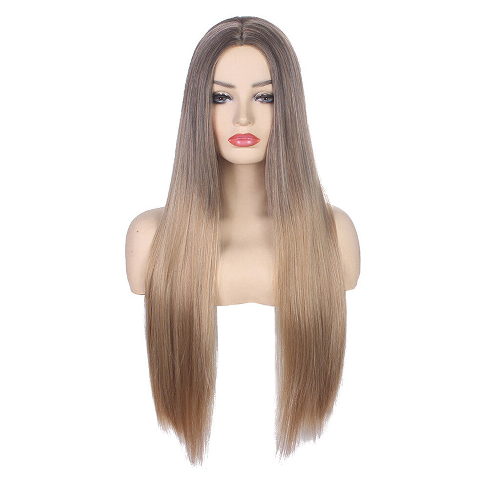 Ombre Blonde Long Straight Human Hair Wig for Women Natural Cosplay