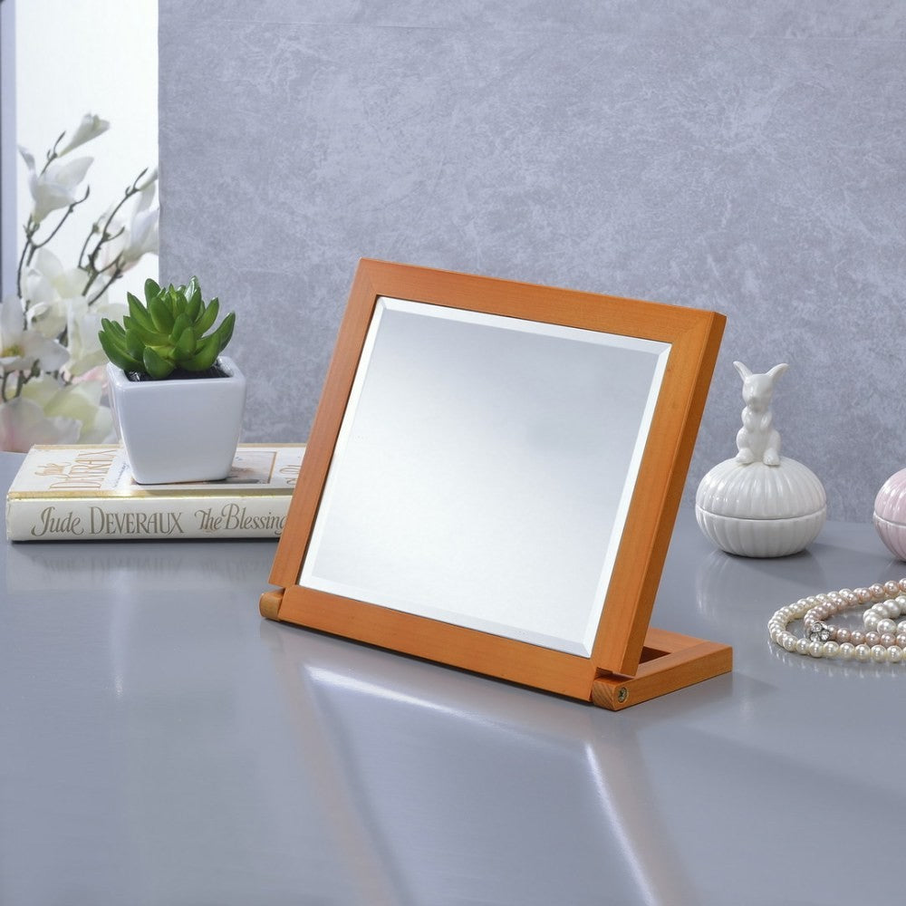 8-Inch Adjustable Polyresin Makeup Mirror with Walnut Finish