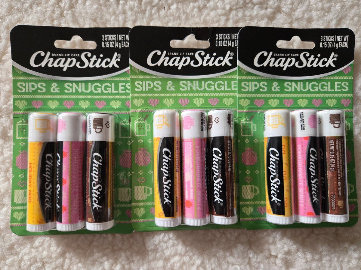 ChapStick Sips & Snuggles Holiday Gift Pack - Pomegranate, Hot Chocolate, Nog Lip Balm Set