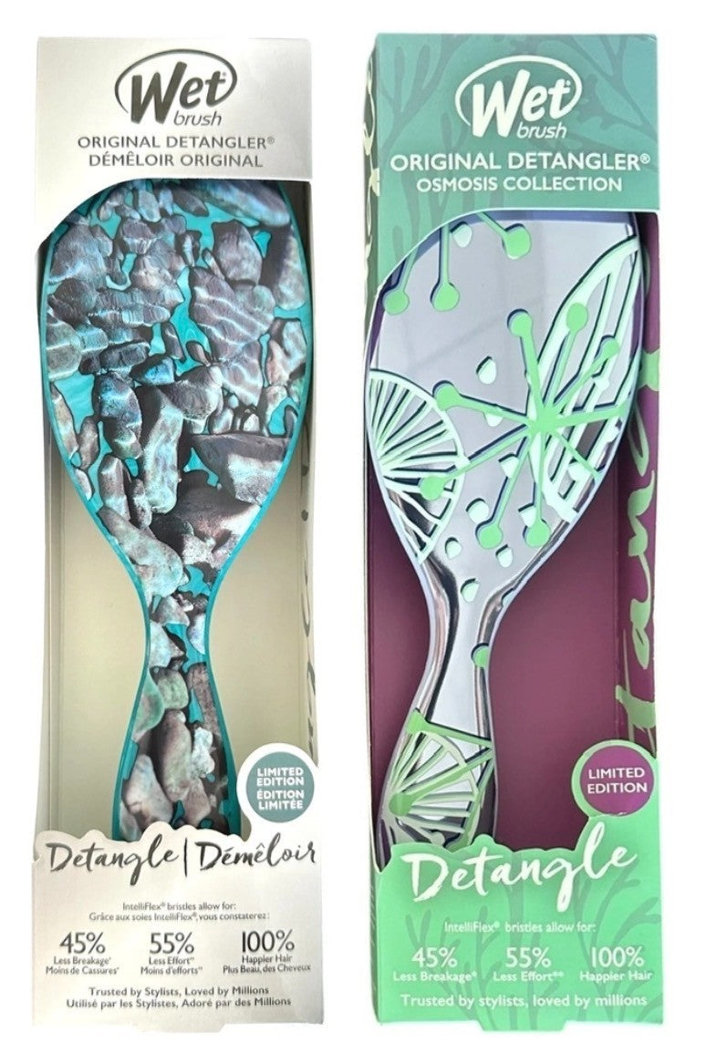 Wet Brush Detangler Hair Brush 2-Pack - Sparkling Sea Life & Techno Stone