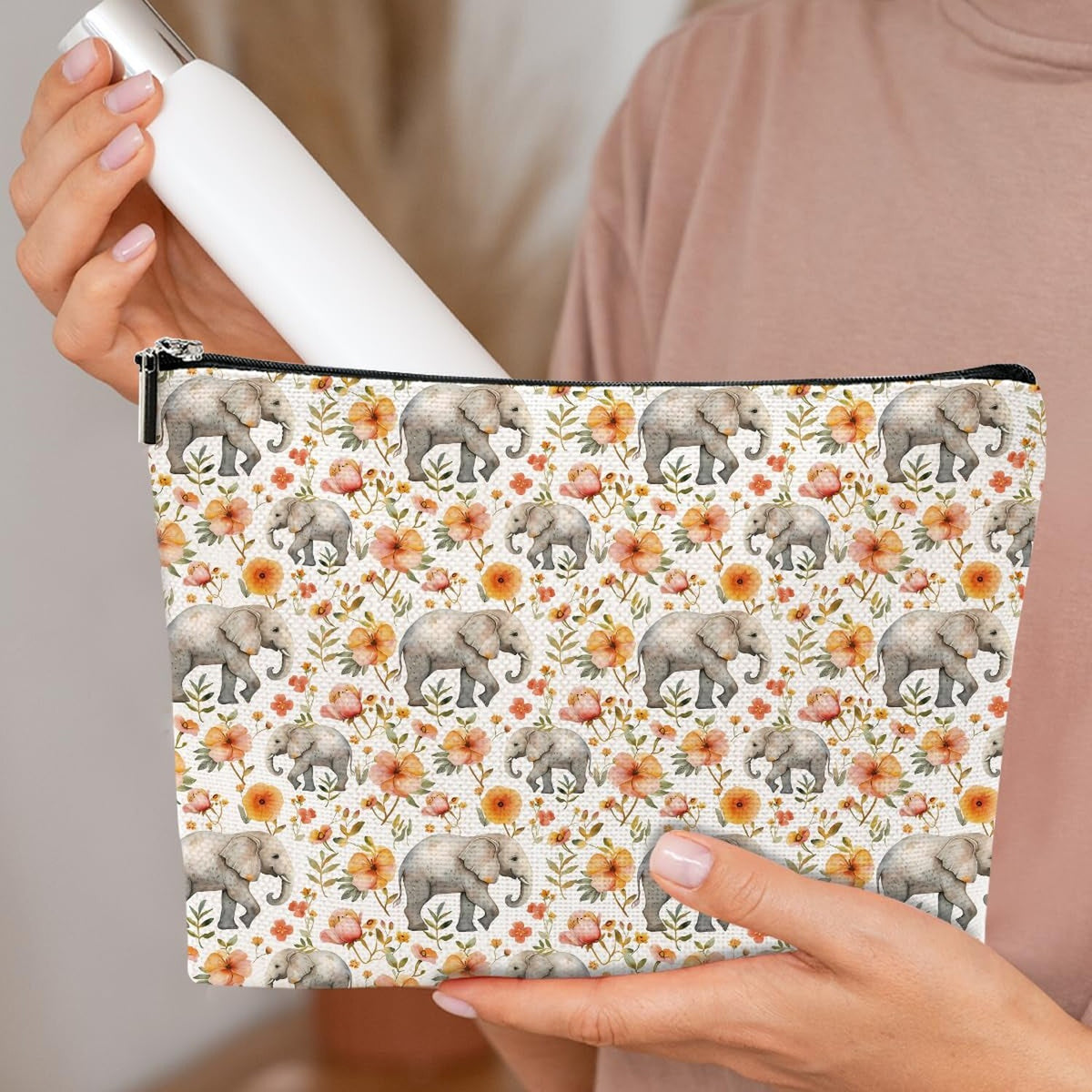 Elephant Cosmetic Bag - Large Capacity Makeup & Travel Organizer, Gift for Animal Lovers