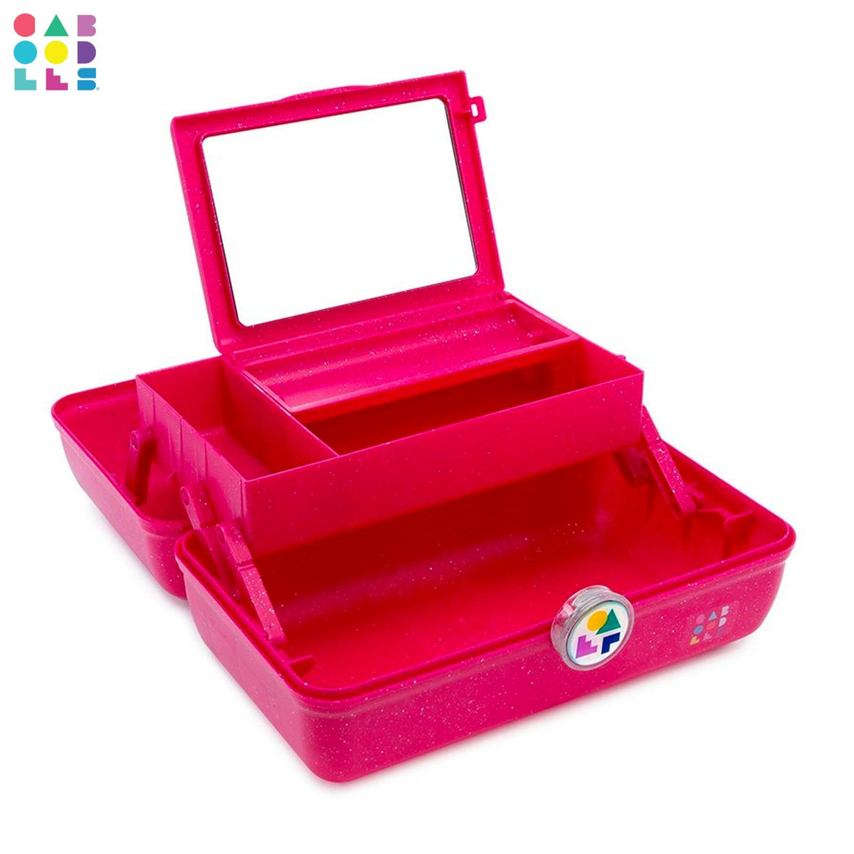 Travel Makeup Organizer Case with Mirror & Secure Latch - Deep Pink Sparkle