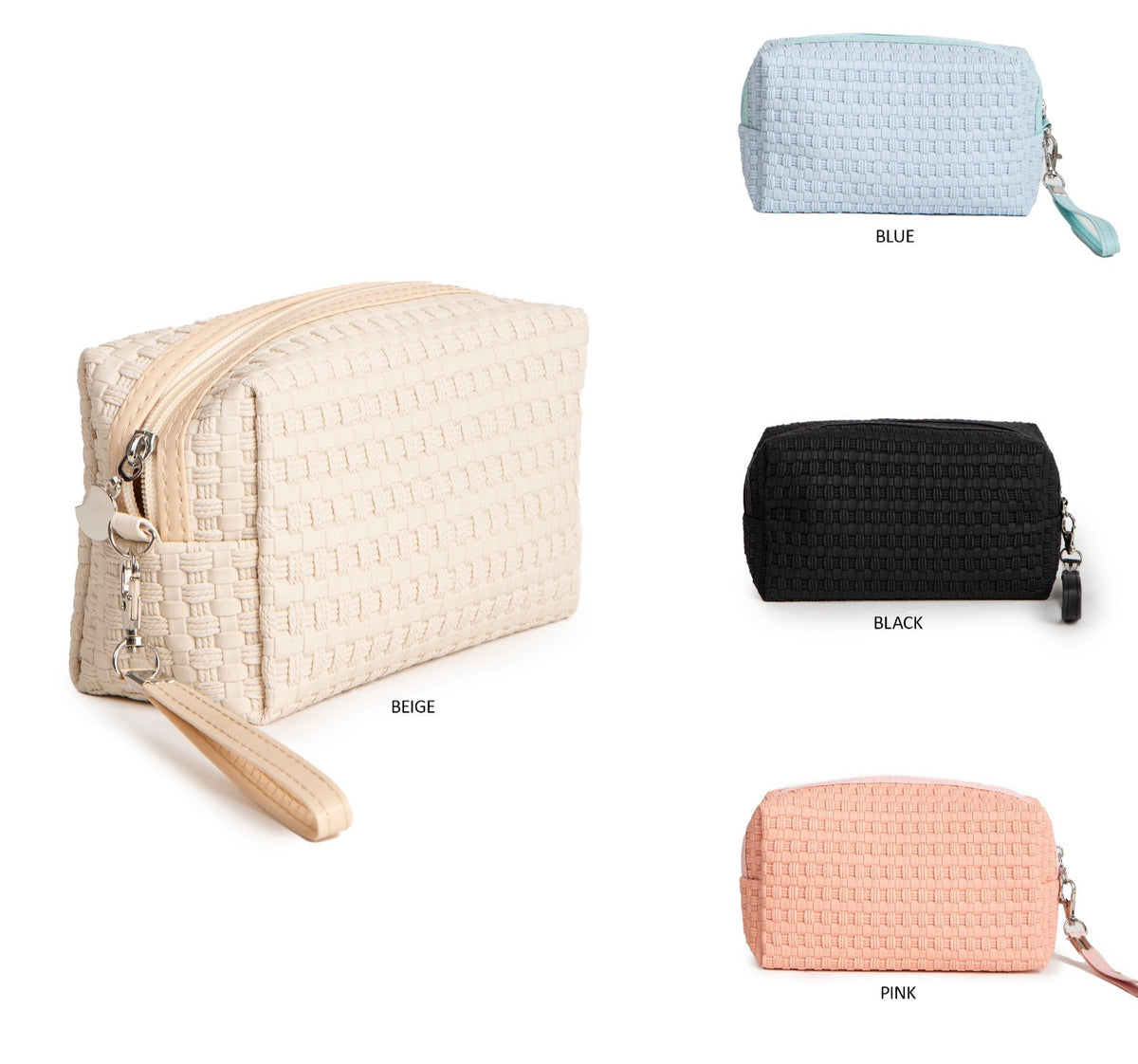 Large Travel Pouch with Zipper Closure and Detachable Wristlet - Multiple Colors
