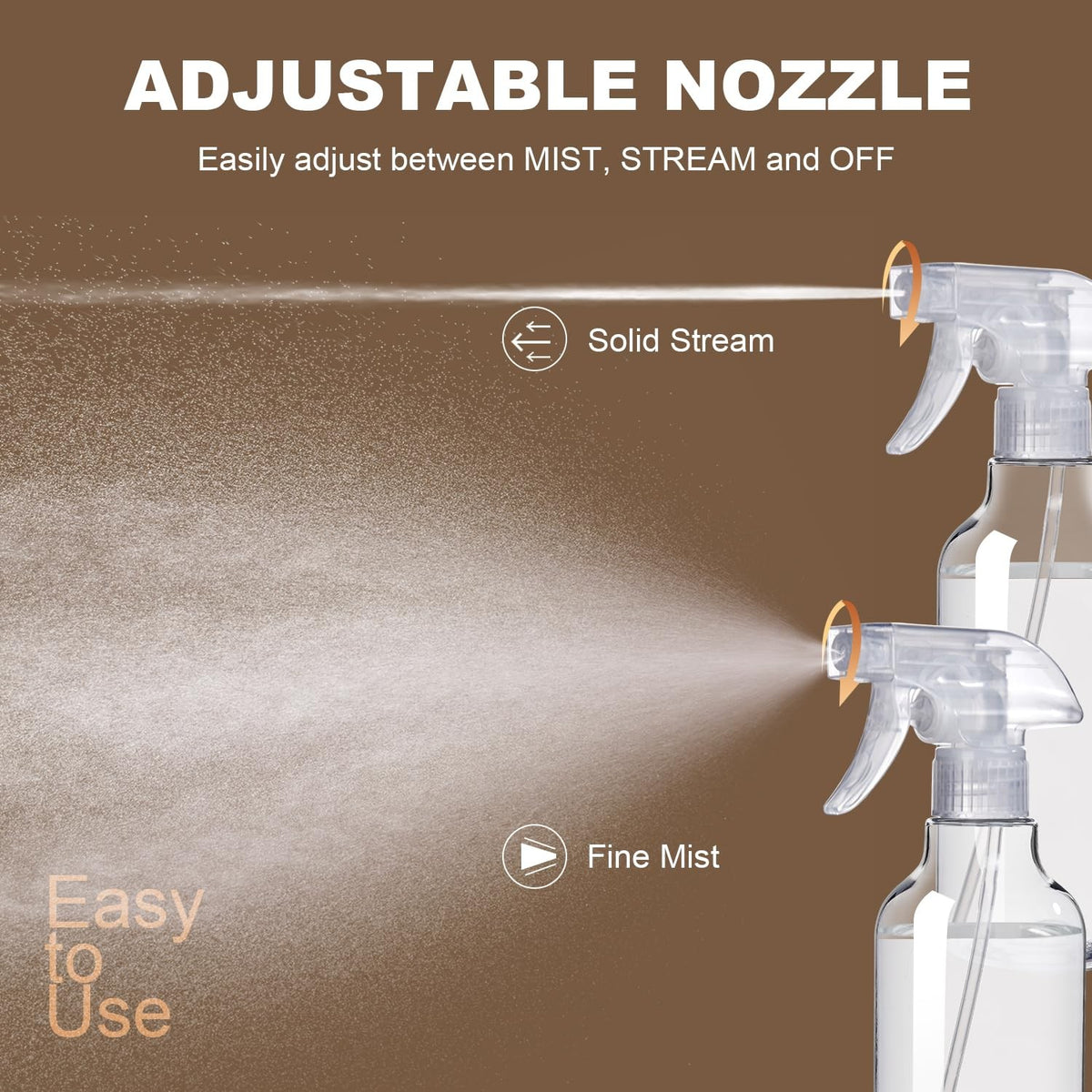 Heavy Duty Plastic Spray Bottles 2-Pack, 16.9 Oz with Mist & Stream Modes