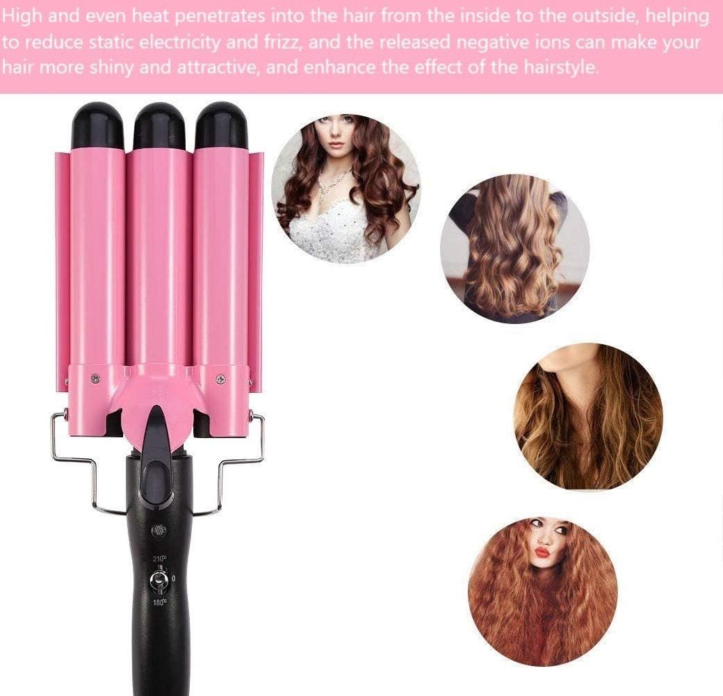 Ceramic 3 Barrel Curling Iron for Waves - Adjustable Temp & Fast Heat
