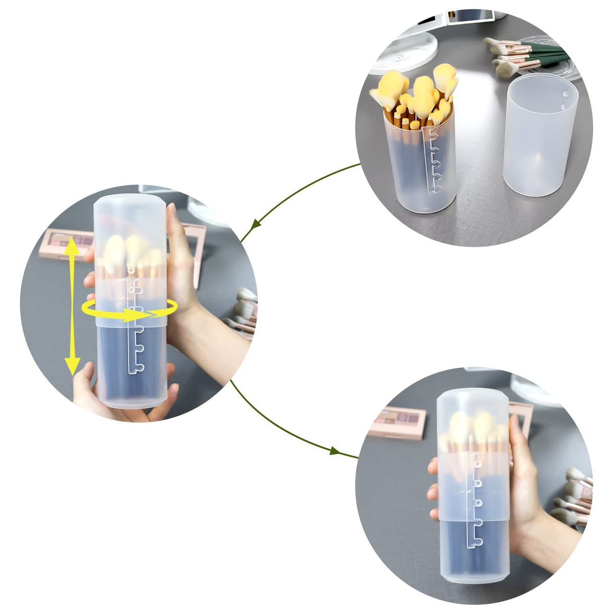 2 Pack Transparent Plastic Makeup Brush Holder Dual Use Adjustable Height