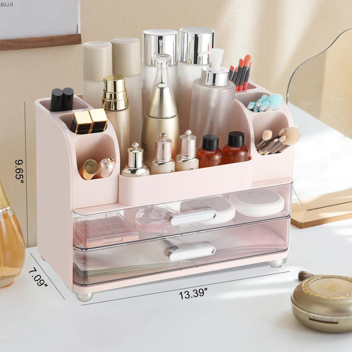 Large Makeup Organizer with Drawers and Compartments Pink - Vanity Storage