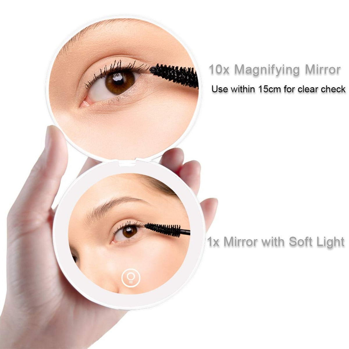 Rechargeable LED Travel Compact Mirror with 10x Magnification - 3.5 Inch