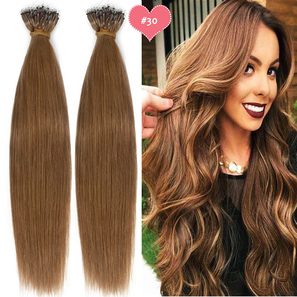 Beads Hair Extensions Nano Bean Remy Micro Loop Link I Tip - Multiple Colors & Lengths