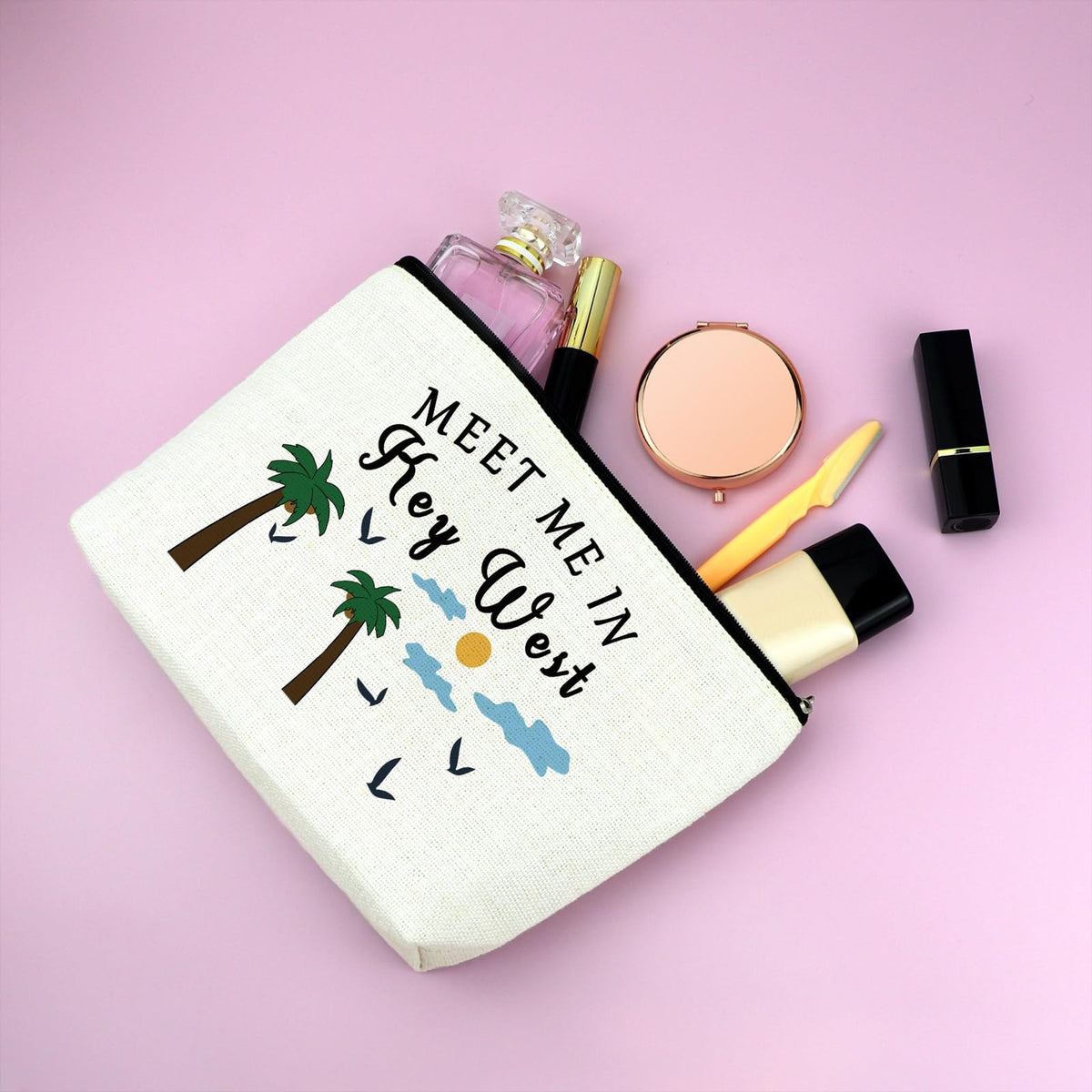Key West Themed Makeup Bag for Women Travel Cosmetic Pouch Gift