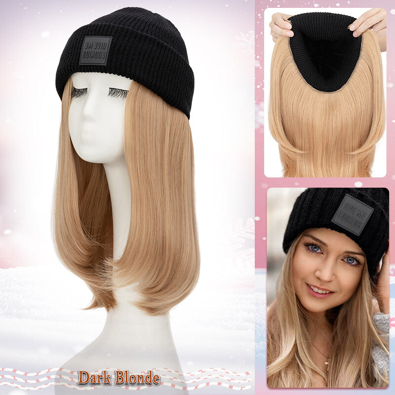 Unisex Wavy Long Hair Beret Cap with Synthetic Hair - Casual Hat Wig