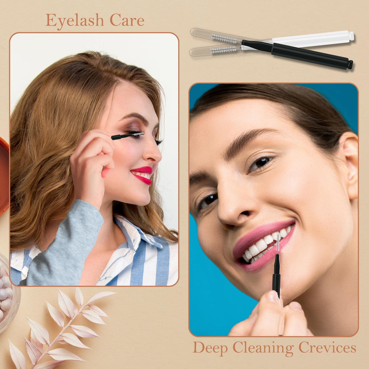 20 Pcs Micro Eyebrow & Eyelash Spoolie Brushes with Caps for Brow Lamination