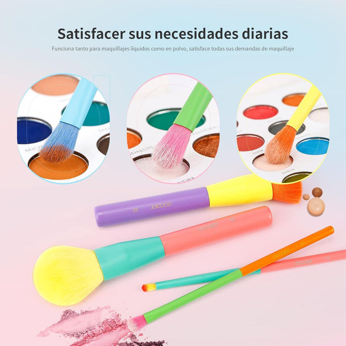 15-Piece Colorful Synthetic Makeup Brush Set for Face & Eyes