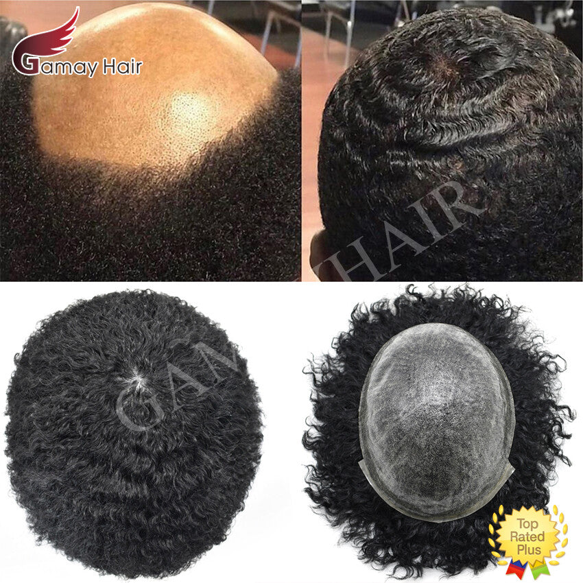 Full Poly Curly Hair System Replacement Wigs for Black Men - Afro Wavy Styles