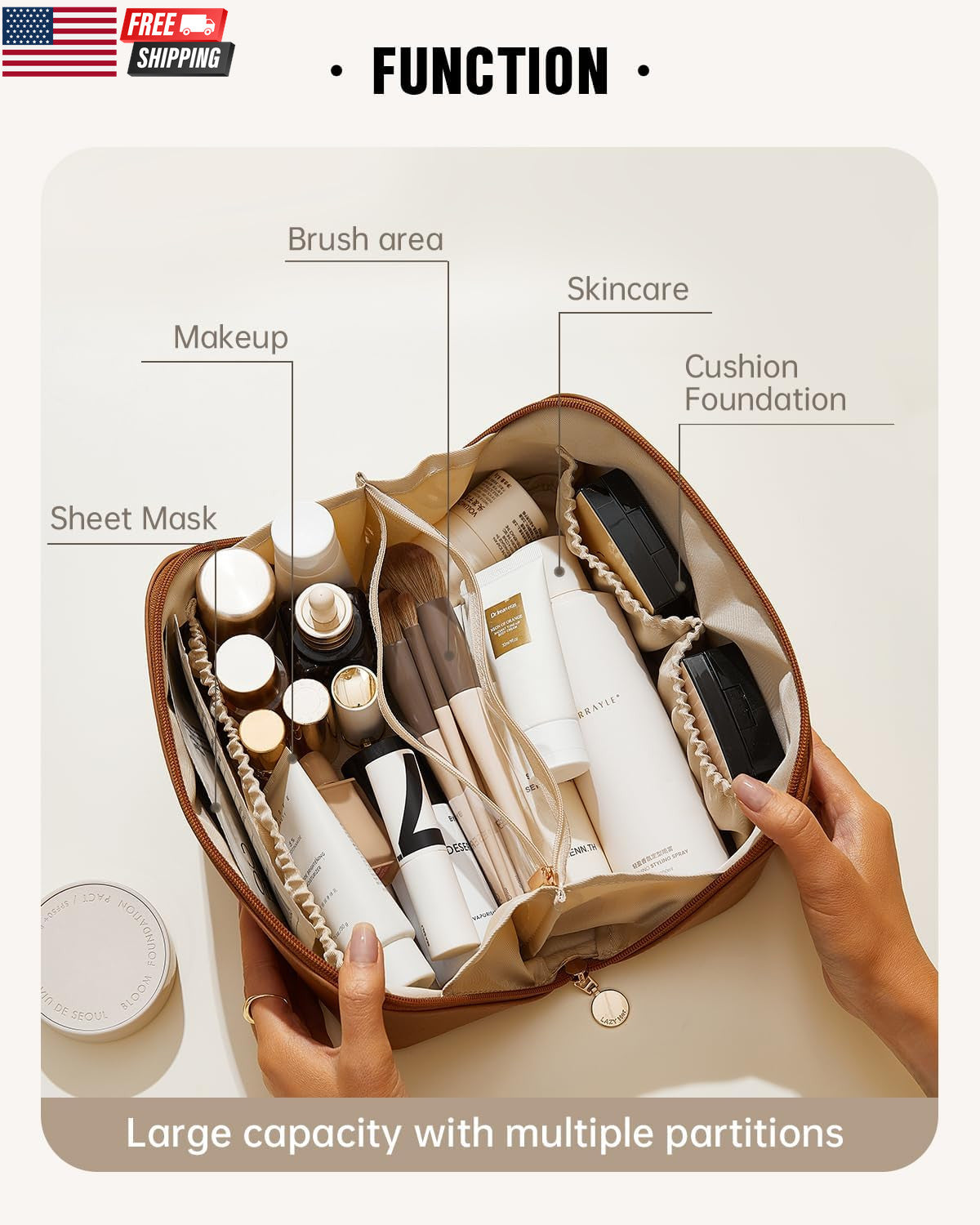Large Capacity Waterproof Travel Makeup Bag for Women, Cosmetic Organizer