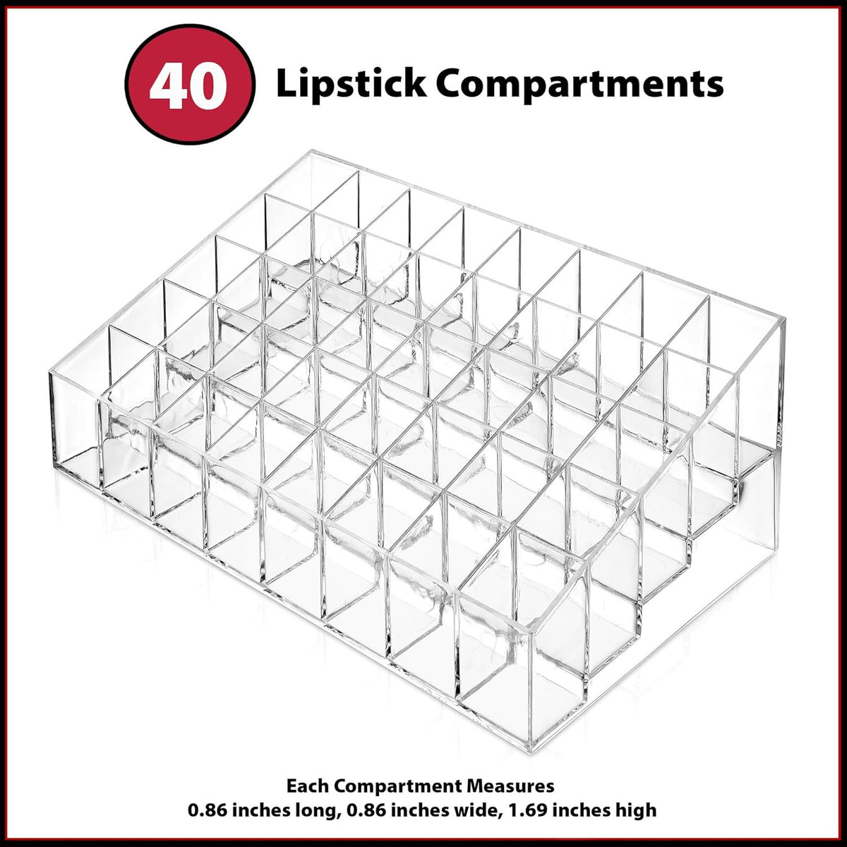 Acrylic Lipstick Organizer 40 Slots - Clear Makeup Storage Case