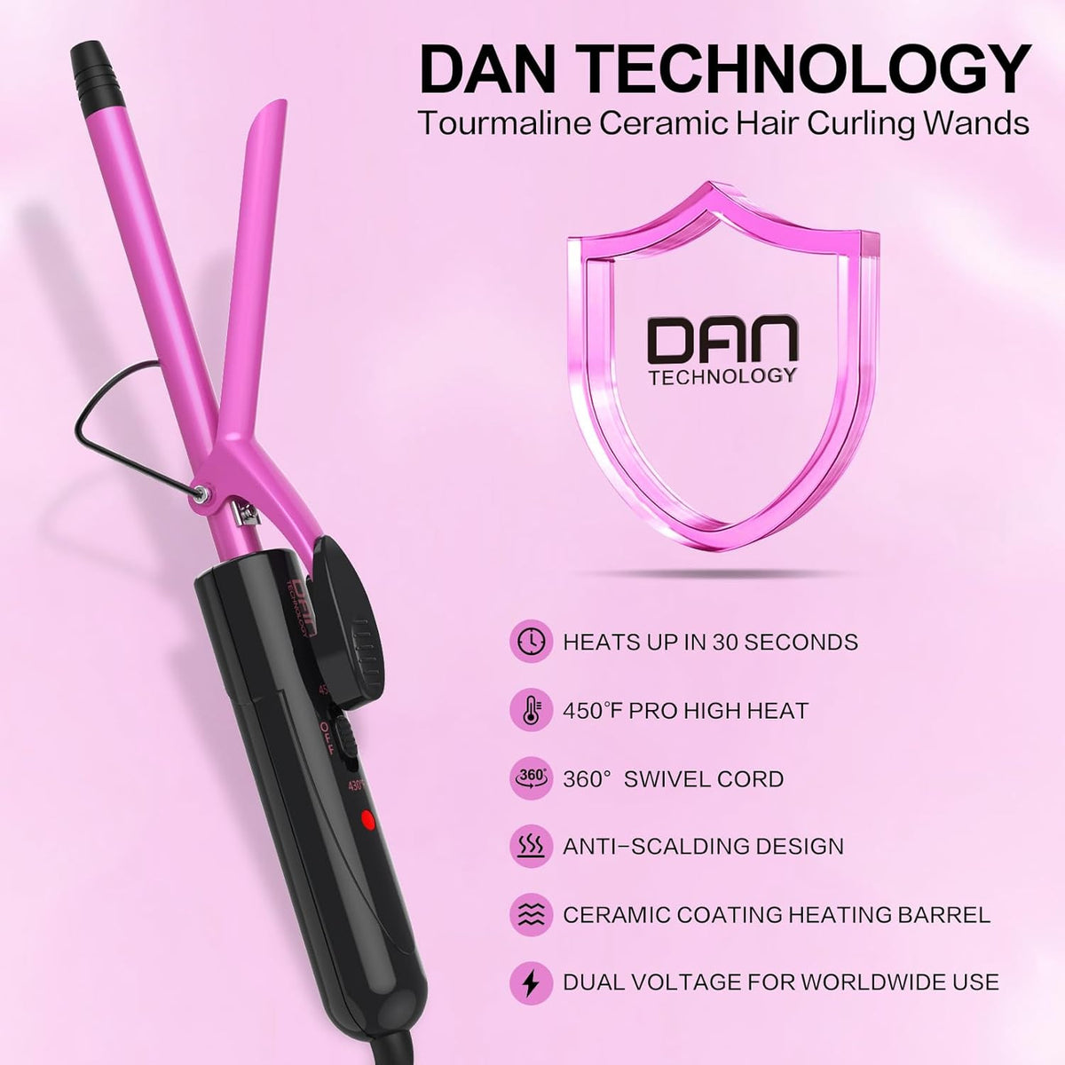 1/2 Inch Ceramic Curling Iron Wand - Small Travel-Size Hair Curler with Adjustable Temperature