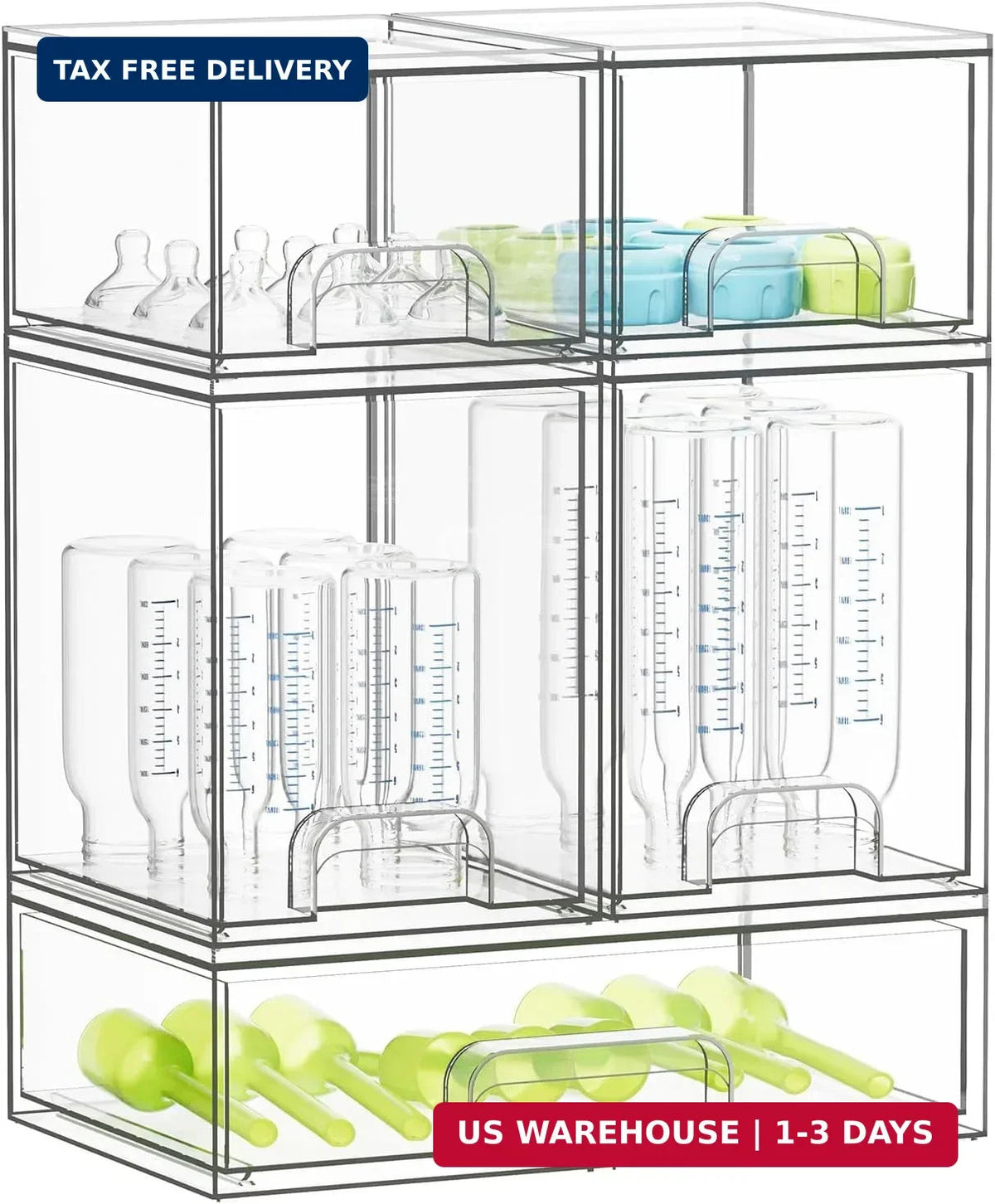 Baby Bottle Storage Organizer Set - Clear Acrylic Countertop & Cabinet Shelves