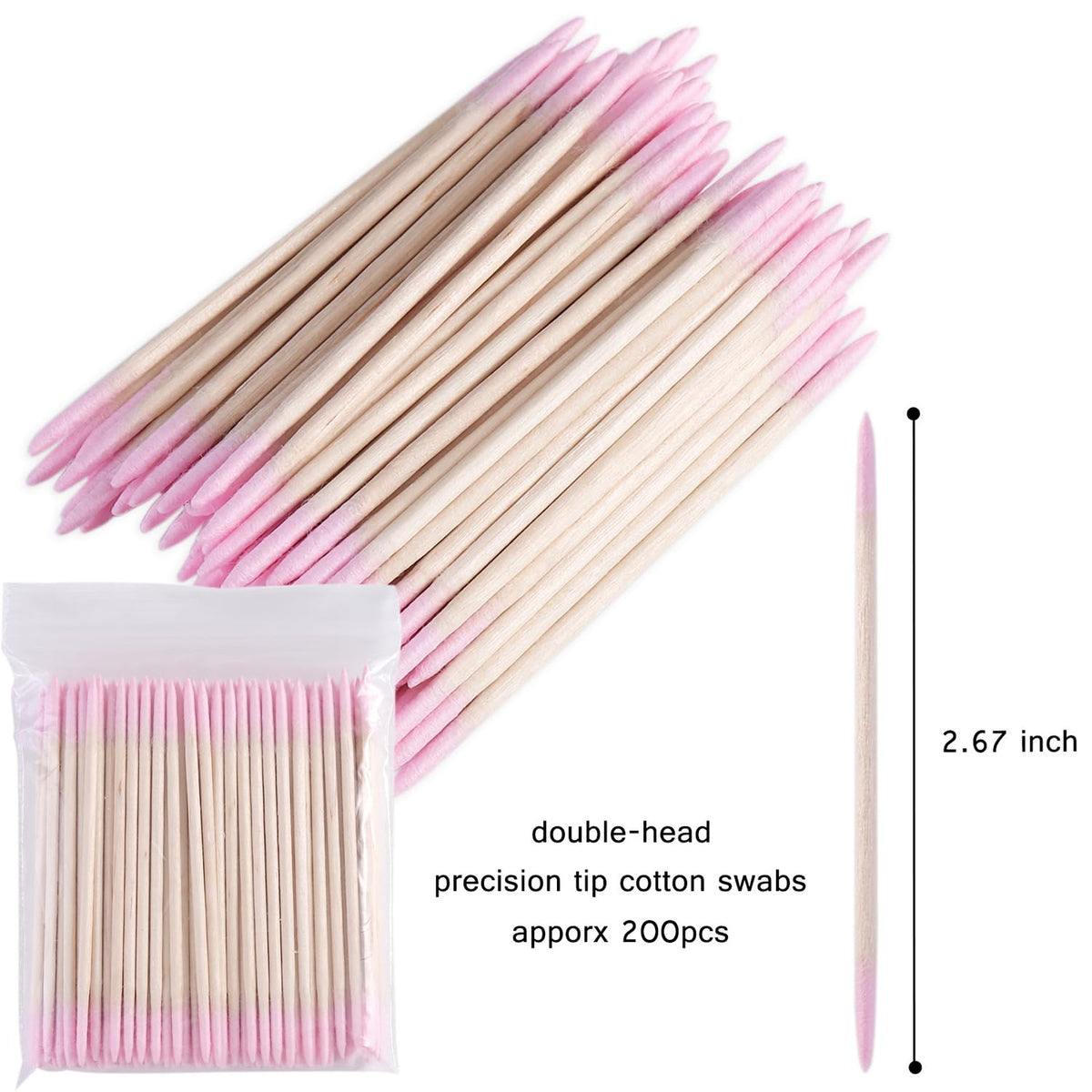 Pink Double-Head Cotton Swabs for Makeup & Precision Cleaning, 200 Pieces