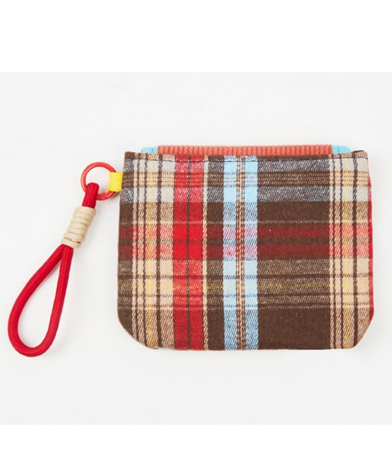 Mini Plaid Makeup Bag for Purse - Portable Cosmetic Organizer with Wrist Strap