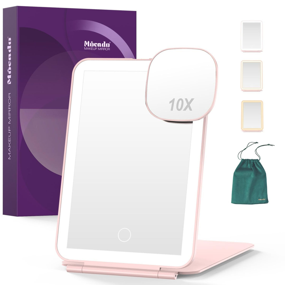 LED Foldable Travel Makeup Mirror - 5x6 Inch Touch Screen with 3 Light Modes