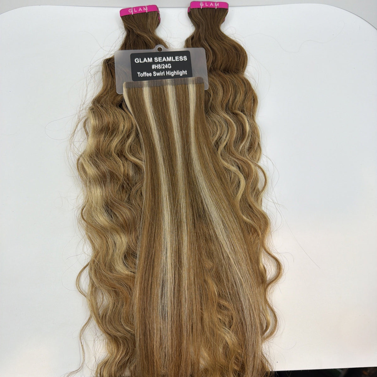 20-Inch Tape-In Hair Extensions with Rooted Toffee Swirl Highlights - 2 Pack