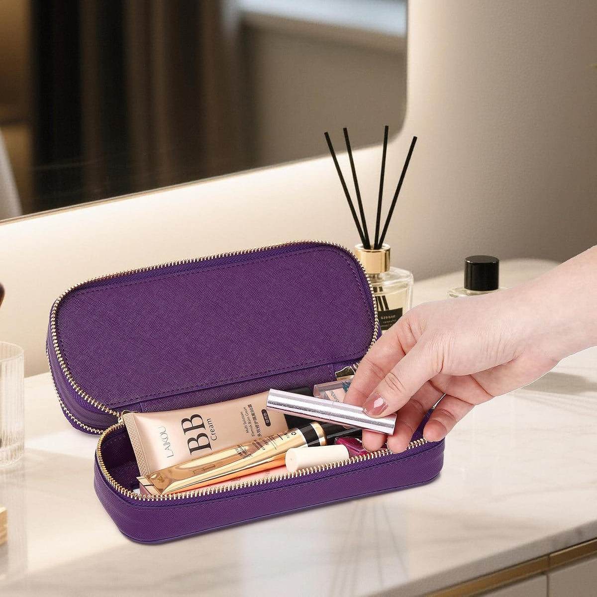 Double Layer Waterproof Makeup Brush Bag with Clear Windows - Travel Organizer