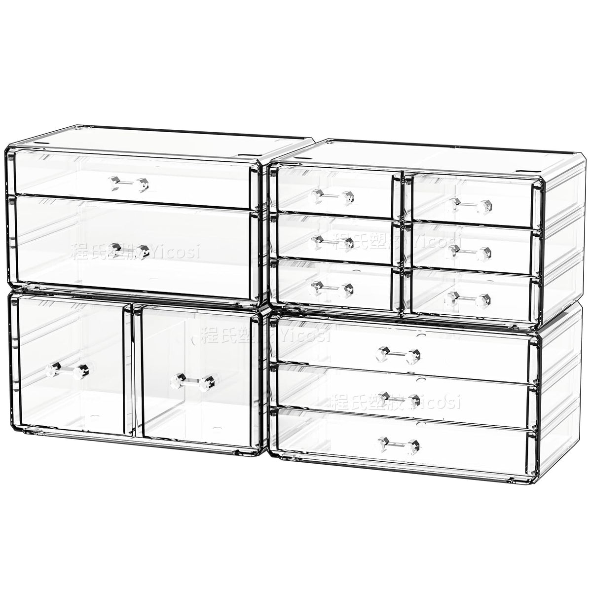 Clear Acrylic Makeup Storage Organizer with 13 Drawers - 4 Pack