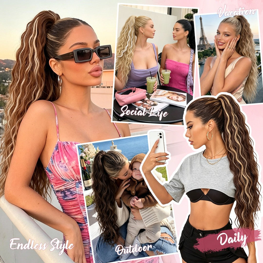 Thick & Long Clip-In Ponytail Hair Extensions with Claw Clip - Natural Human Hair
