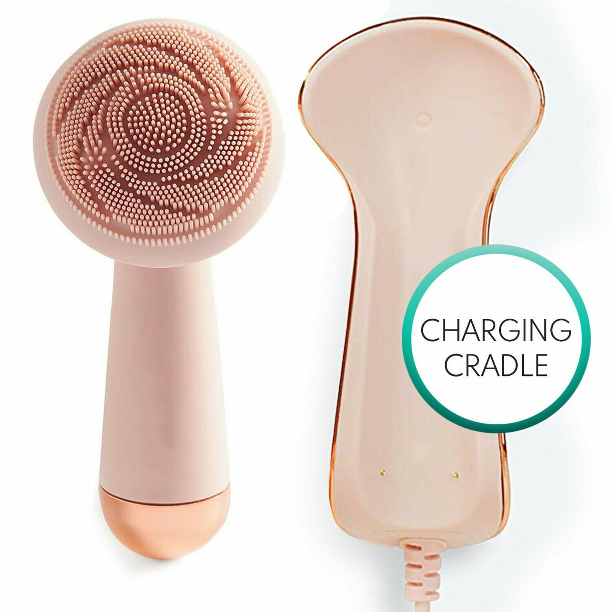 Silicone Facial Cleansing Brush with Charging Dock - Rose Gold