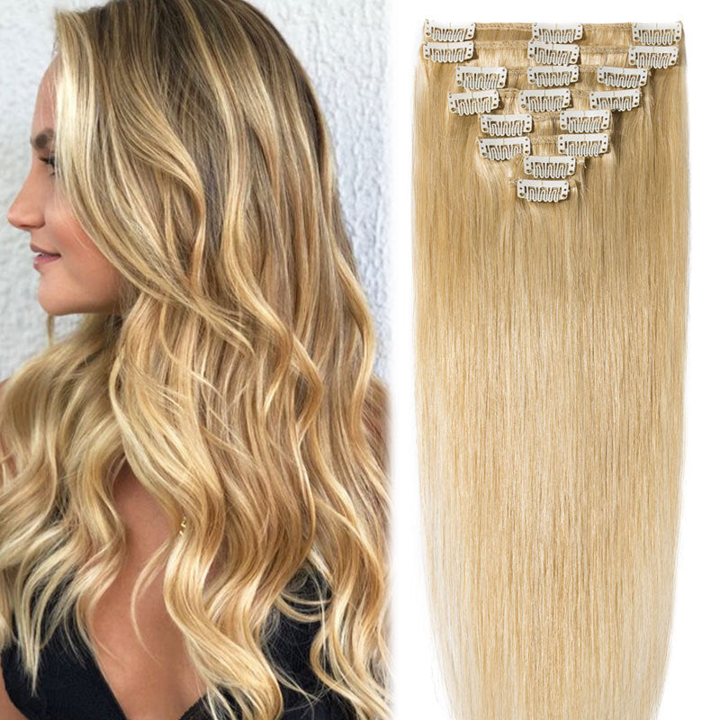 Clip-In Human Hair Extensions Full Head - Virgin Remy, Multiple Colors & Lengths