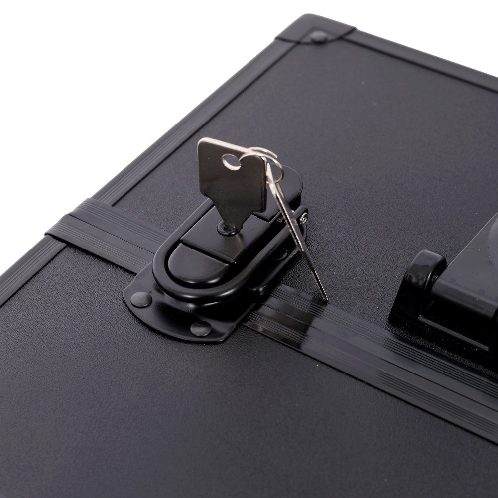 Large Lockable Makeup Train Case with 6 Adjustable Trays, Travel Cosmetic Organizer