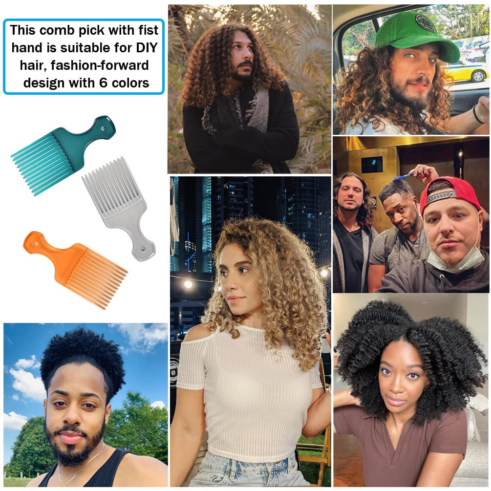 6-Pack Wide Tooth Afro Hair Picks for Curly & Thick Hair Styling
