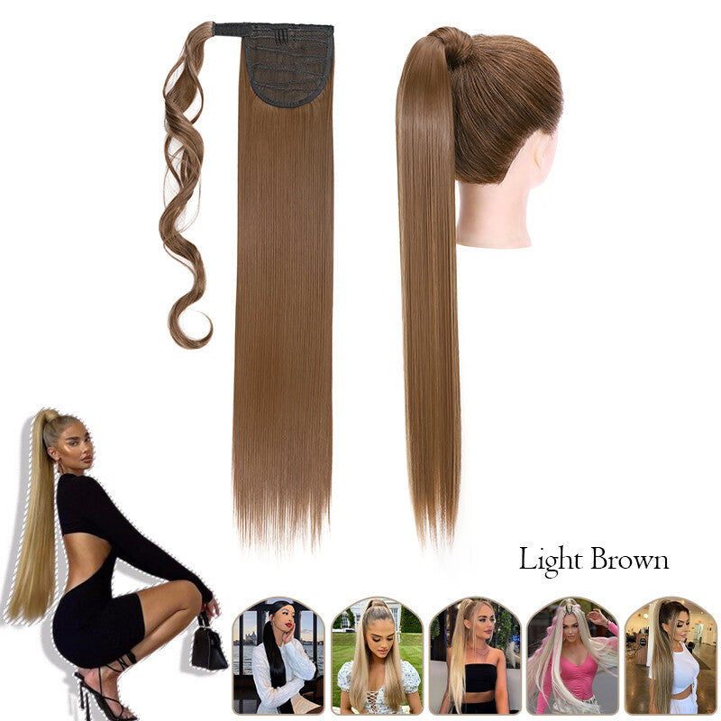 Mega Thick Wrap-On Ponytail Extensions - Natural Human Hair, Curly Wavy Straight