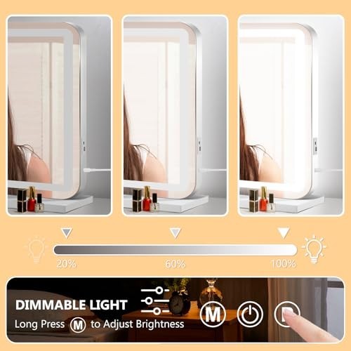 Lighted Makeup Vanity Mirror with 3 Color Dimmable LED Lights - 23x18 Inches
