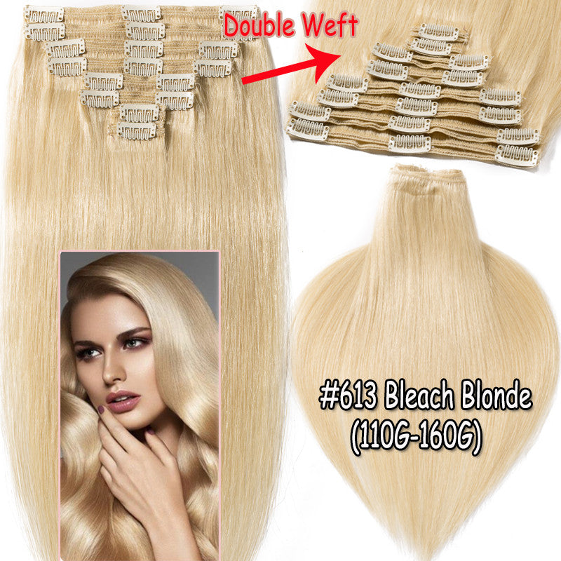 Thick Double Weft Clip-In Human Hair Extensions Full Head - Natural & Straight