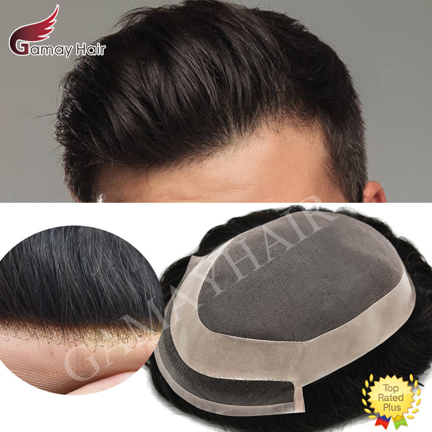 Men's Hairpiece Human Hair System with Fine Mono Lace Front