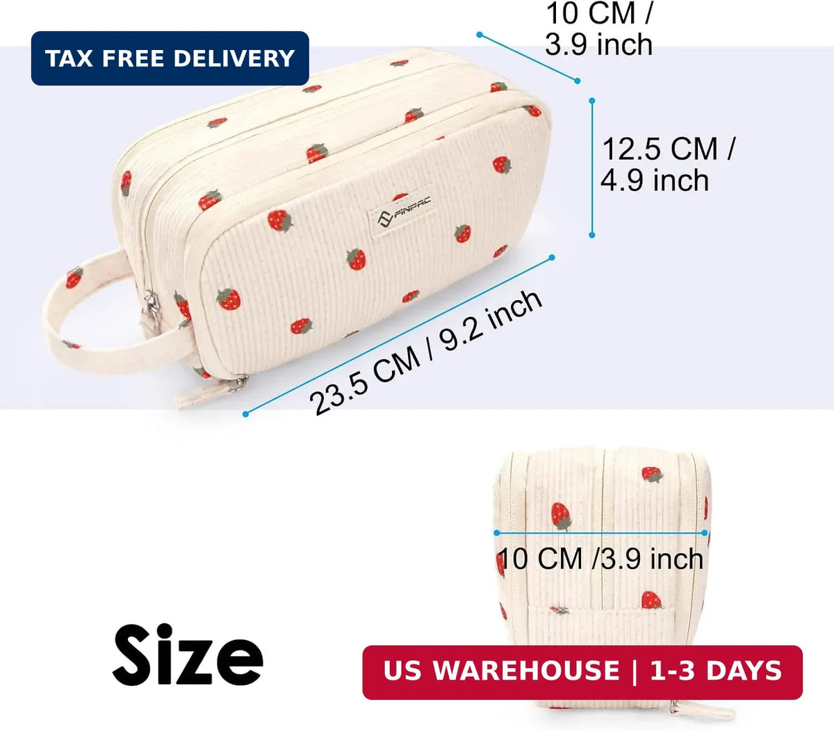 Corduroy Makeup Bag with Multiple Compartments - Large Storage Organizer for Cosmetics & Stationery
